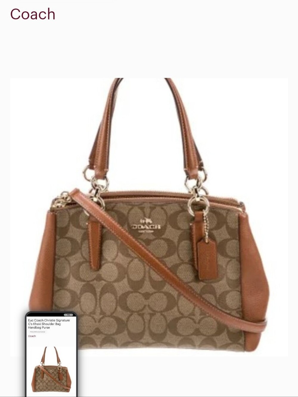 Coach Brown Signature Christie Satchel with Tan Leather Trim